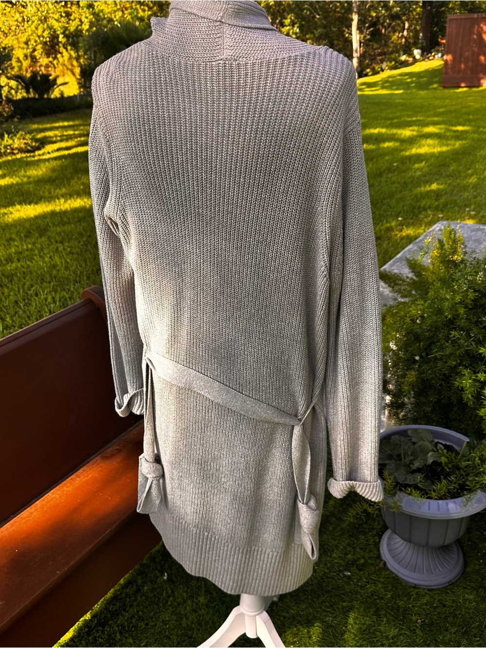 CAbi Light Gray Knit Tie-Waist Cardigan